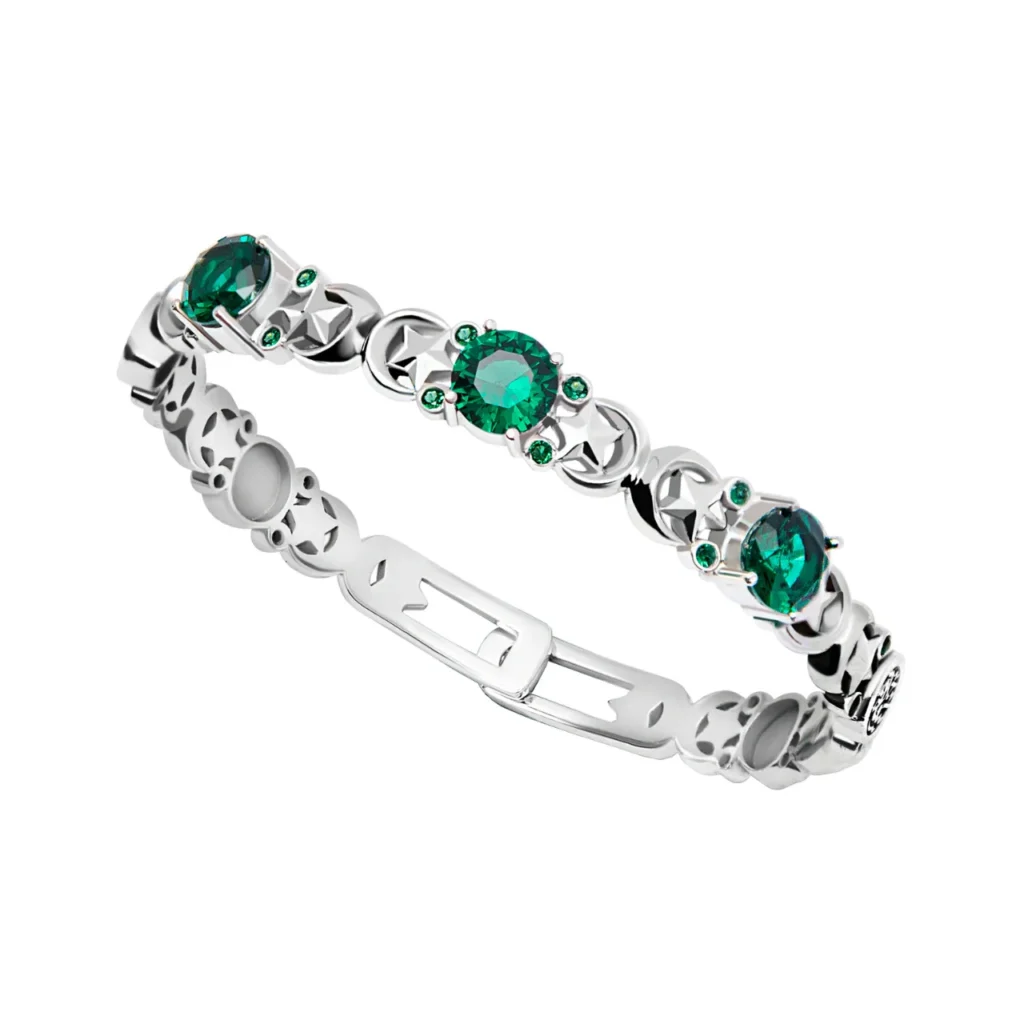 Baheya Silver Bangle with 3 Big Stones